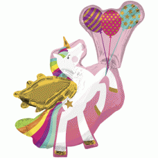 Winged Unicorn Holding Balloons 31 Inch Supershape Mylar Balloon Princess, Medieval Party
